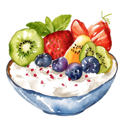 seamless Watercolor Cottage Cheese Breakfast with Strawberries, Kiwi, and Blueberries texture 8k free download PBR