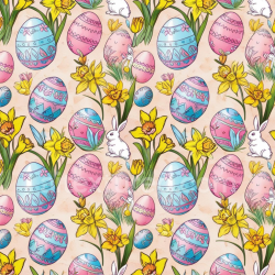 seamless Seamless 3D PBR Texture Featuring Hand-Drawn Easter Eggs, Daffodils, and Bunnies texture 8k free download PBR