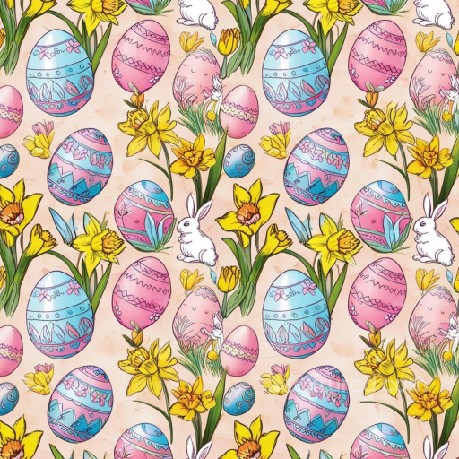Featuring Hand-Drawn Easter Eggs, Daffodils, and Bunnies seamless All Easter Digital paper PBR texture