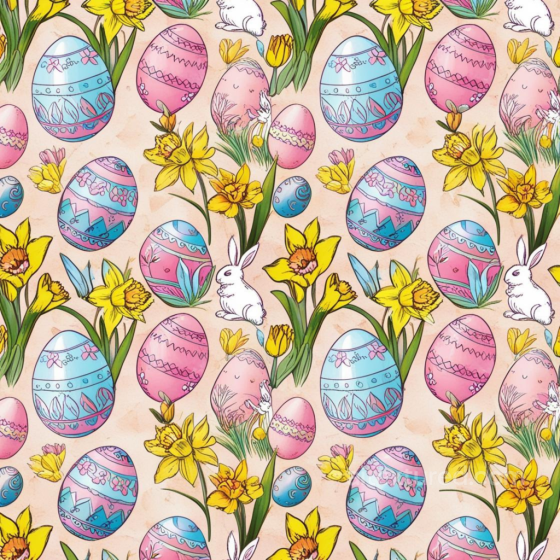 Featuring Hand-Drawn Easter Eggs, Daffodils, and Bunnies All Easter Digital paper texture preview