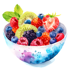 seamless Watercolor Mixed Fruit and Berries Breakfast Bowl Illustration texture 8k free download PBR
