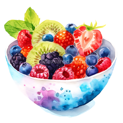 Watercolor Mixed Fruit and Berries Breakfast Bowl Illustration