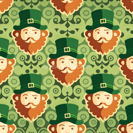 Seamless 3D PBR Texture of St Patrick Leprechaun Face with Green Pattern