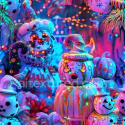 seamless Seamless 3D PBR Texture Featuring Vibrant Painted Pumpkin Graffiti with Neon Drips texture 8k free download PBR
