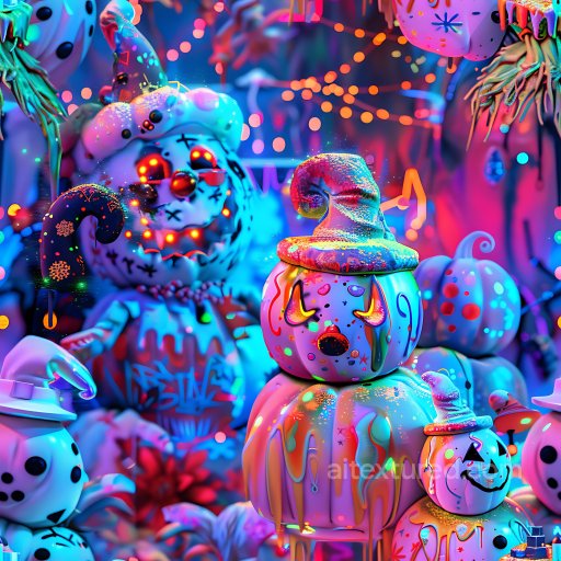Seamless 3D PBR Texture Featuring Vibrant Painted Pumpkin Graffiti with Neon Drips texture preview