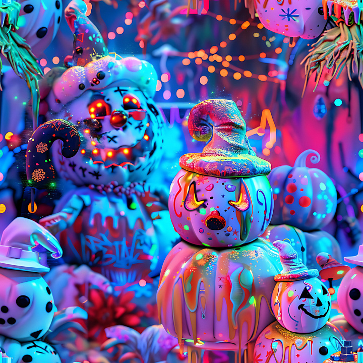 Featuring Vibrant Painted Pumpkin Graffiti with Neon Drips seamless PBR texture preview