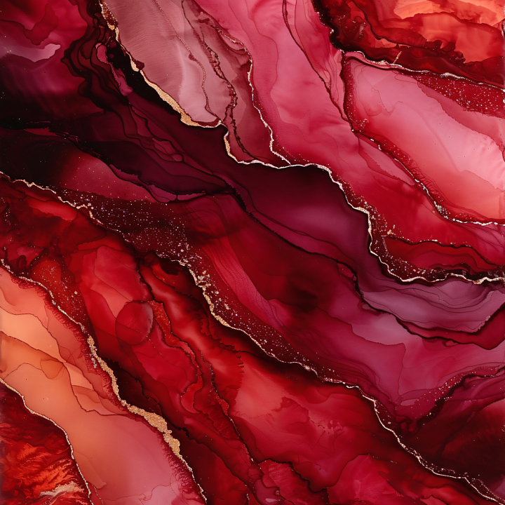 Alcohol Ink Featuring Deep Red and Burgundy Fluid Swirls with Metallic… seamless PBR texture preview