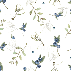 seamless Seamless 3D PBR Texture of Watercolor Blueberry Branches and Green Leaves texture 8k free download PBR