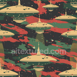 seamless Seamless 3D PBR Texture Featuring Stylized Sci-Fi Camouflage with UFO Motif texture 8k free download PBR