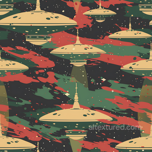 Featuring Stylized Sci-Fi Camouflage with UFO Motif seamless Color Camouflage PBR texture