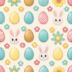 seamless Seamless 3D PBR Easter Digital Paper Texture with Colorful Patterned Eggs and Bunny Faces texture 8k free download PBR