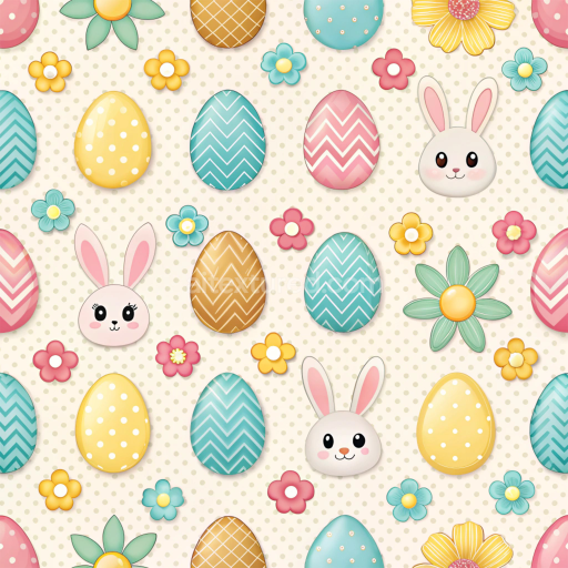 Preview — Seamless 3D PBR Easter Digital Paper Texture with Colorful Patterned Eggs and Bunny Faces