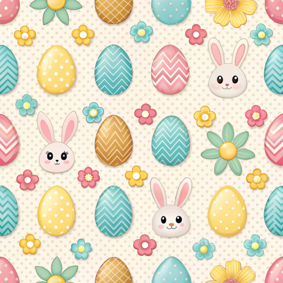 Easter Digital Paper Texture with Colorful Patterned Eggs and Bunny Faces All Easter Digital paper texture preview