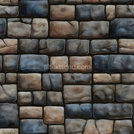Seamless 3D Cracked Stone Brick Wall PBR Texture with Natural Color Variations
