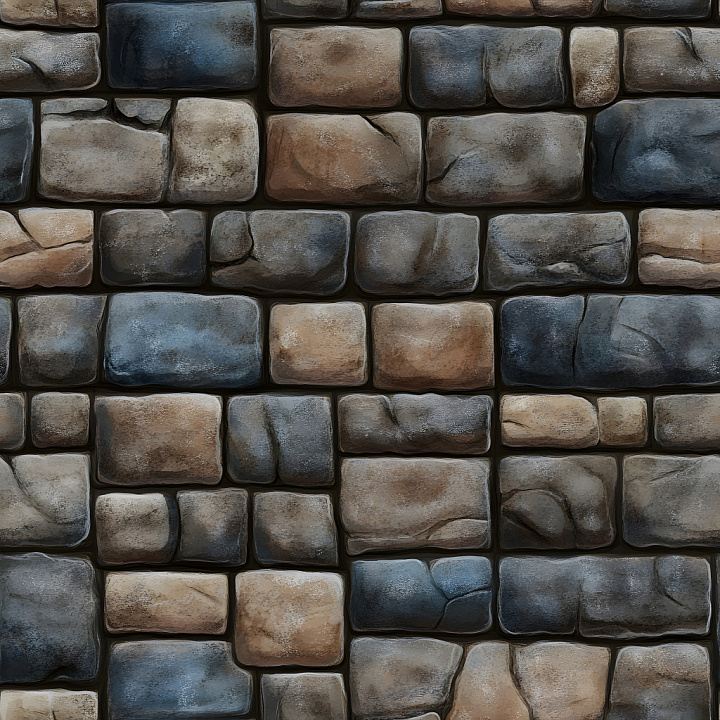 Cracked Stone Brick Wall with Natural Color Variations seamless PBR texture preview