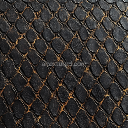 Seamless 3D PBR texture of dark cracked reptile skin with scaling detail