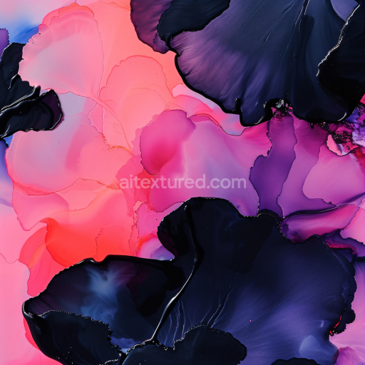 Seamless 3D Alcohol Ink PBR Texture Featuring Coral and Deep Purple Fluid Swirls