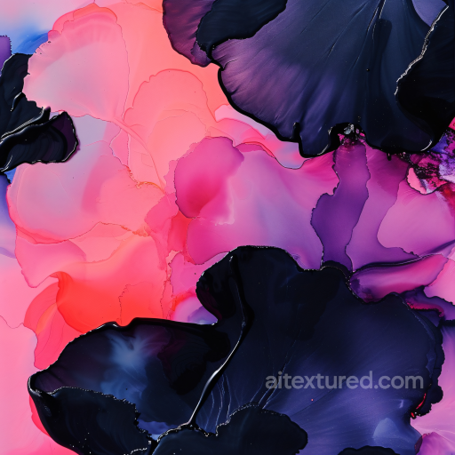 Alcohol Ink PBR Texture Featuring Coral and Deep Purple Fluid Swirls seamless Alcohol ink PBR texture