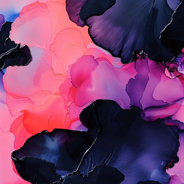 Alcohol Ink Featuring Coral and Deep Purple Fluid Swirls seamless PBR texture preview