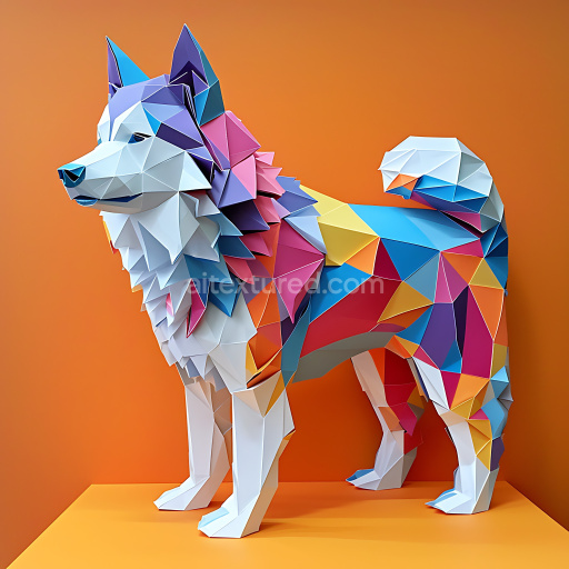 Seamless 3D PBR Texture of Colorful Origami-Inspired Canadian Eskimo Dog Fur