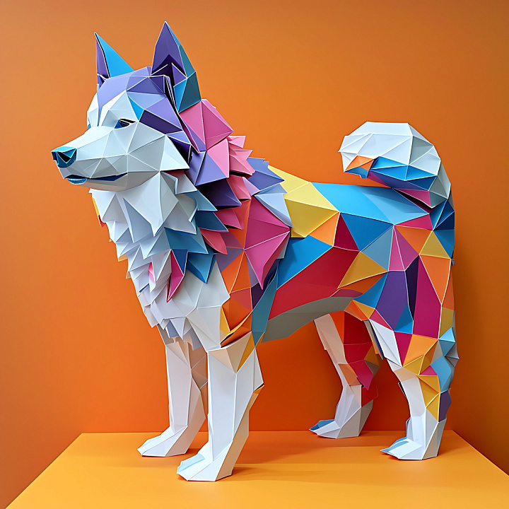 Animal of Colorful Origami-Inspired Canadian Eskimo Dog Fur seamless PBR texture preview