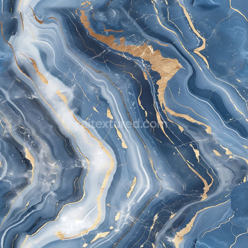 Seamless 3D PBR Glossy Blue Marble Texture with White Swirling and Gold Veins