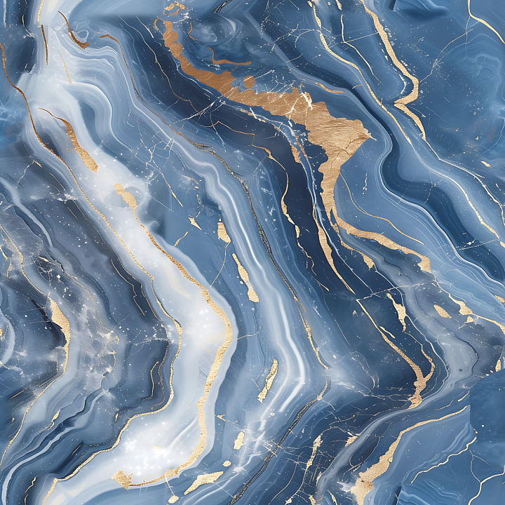 Glossy Blue Marble with White Swirling and Gold Veins seamless PBR texture preview