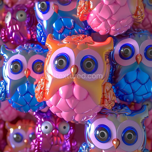 Seamless 3D Inflated Vinyl Owl Panels PBR Texture in Vibrant Multicolor