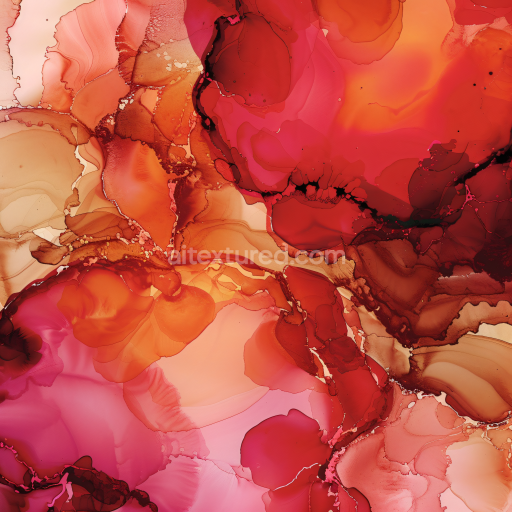 Seamless 3D Alcohol Ink PBR Texture Featuring Rich Red and Orange Fluid Waves