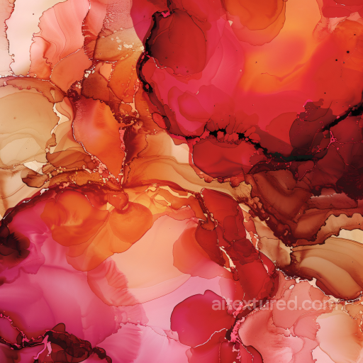 Alcohol Ink PBR Texture Featuring Rich Red and Orange Fluid Waves seamless Alcohol ink PBR texture
