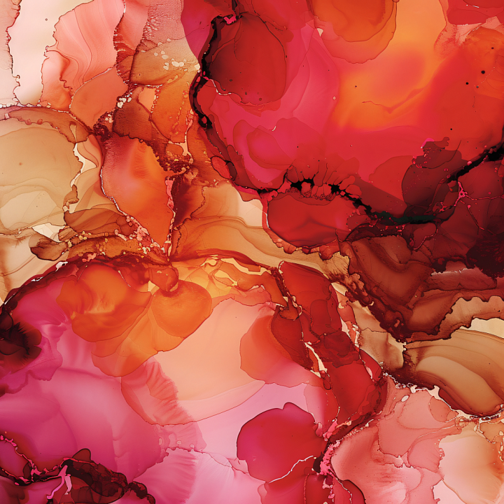 Alcohol Ink Featuring Rich Red and Orange Fluid Waves seamless PBR texture preview
