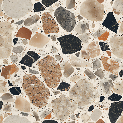 Seamless 3D Terrazzo Stone Tile PBR Texture with Mixed Neutral and Earth Tones