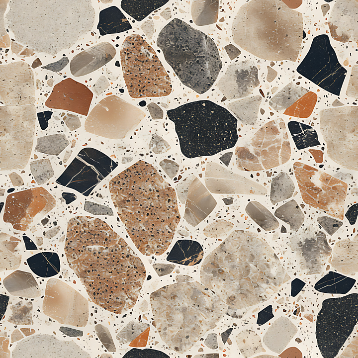 Terrazzo Stone Tile with Mixed Neutral and Earth Tones seamless PBR texture preview