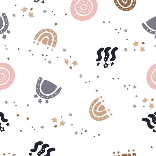 Seamless 3D PBR Boho Texture Featuring Pastel Rainbows and Stars Pattern