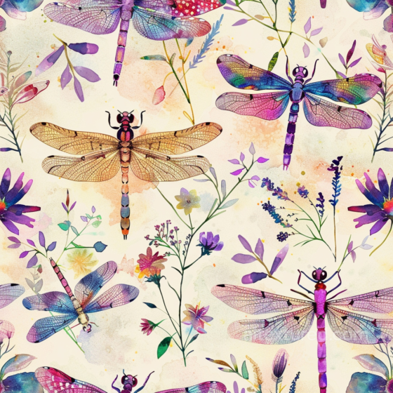 Watercolor Dragonfly Pattern Texture with Floral Elements Dragonfly texture preview