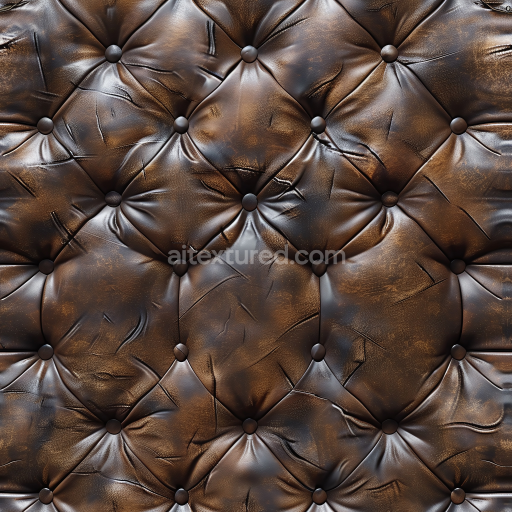 Seamless 3D Vintage Brown Distressed Leather PBR Texture with Button-Tufted Upholstery