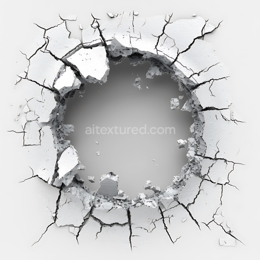 Seamless 3D cracked and holed white plaster PBR texture with detailed fractures