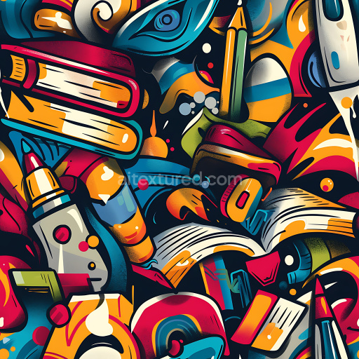 Seamless 3D PBR Graffiti Texture Featuring Vibrant Colorful Urban Art Elements