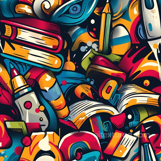 Seamless 3D PBR Graffiti Texture Featuring Vibrant Colorful Urban Art Elements texture preview