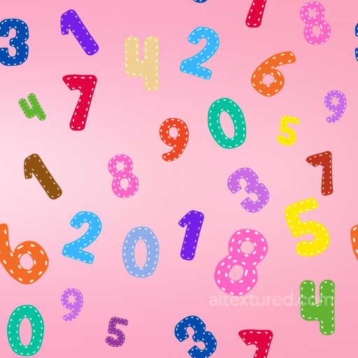 Fabric Texture With Colorful Stitched Numbers On Pink Background seamless Baby girl  PBR texture