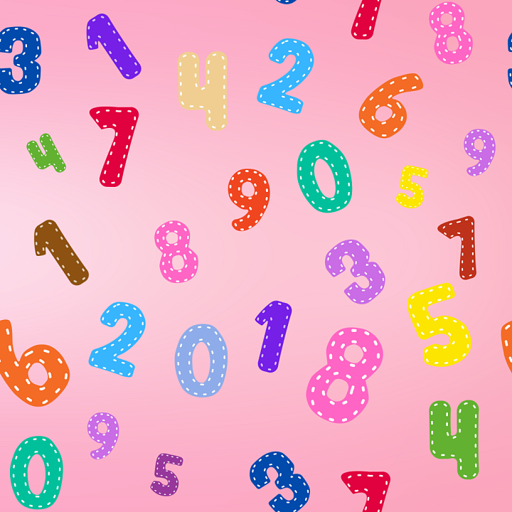 Fabric With Colorful Stitched Numbers On Pink Background seamless PBR texture preview