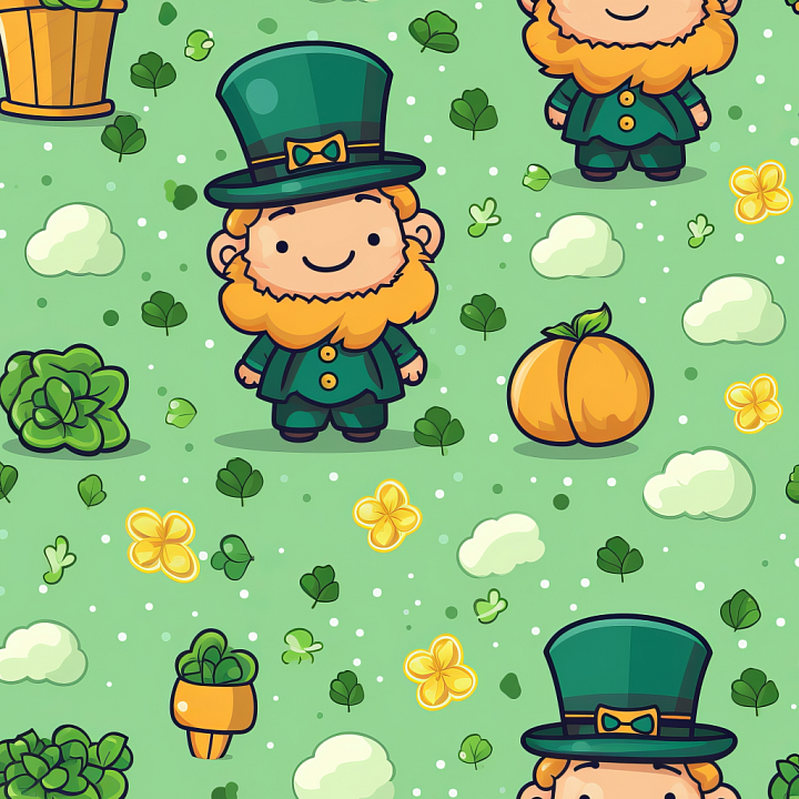 with Cartoon Leprechaun and St Patrick Patterns seamless PBR texture preview