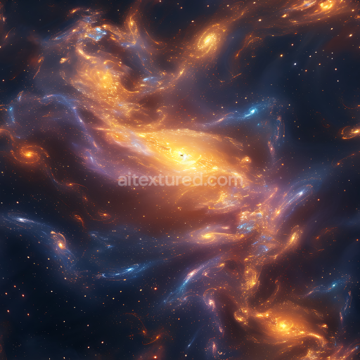 Seamless 3D Space PBR Texture of Radiant Galaxy Clouds with Swirling Nebulae
