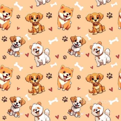 Pattern PBR Texture Featuring Playful Cartoon Dogs and Icons seamless Pattern Bundle PBR texture
