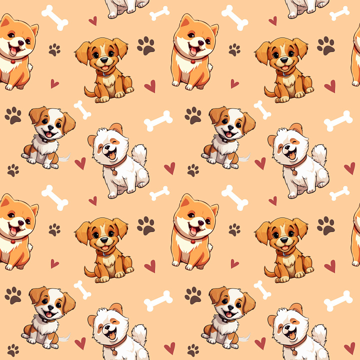 Pattern Featuring Playful Cartoon Dogs and Icons seamless PBR texture preview