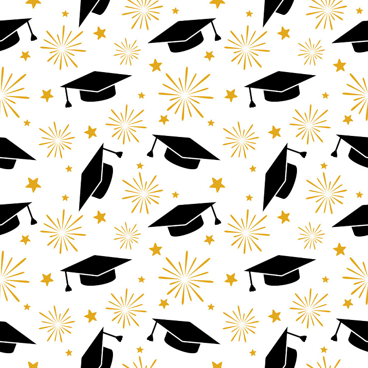Pattern Featuring Graduation Caps and Starbursts seamless PBR texture preview