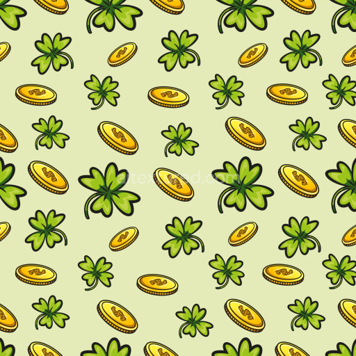 Seamless 3D PBR Texture of Cartoon-style Clovers and Golden Coins