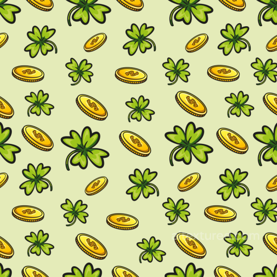 St Patrick Digital Paper Bundle Texture of Cartoon-style Clovers and Golden Coins St patrick digital paper bundle texture preview