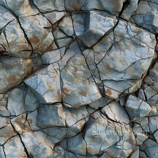 Cracked Cliff Rock Texture With Weathered Gray-Blue Stone Pattern seamless Stone PBR texture