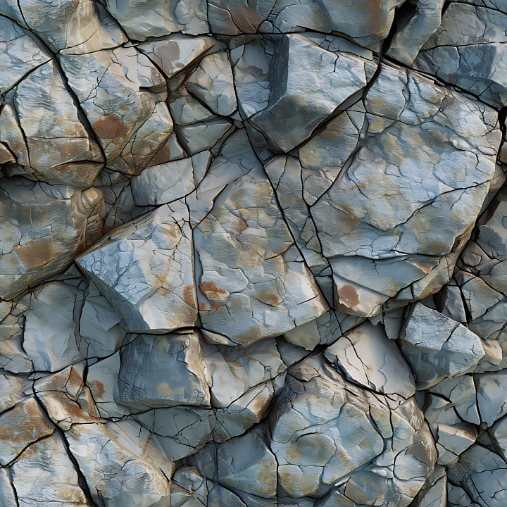 Cracked Cliff Rock With Weathered Gray-Blue Stone Pattern seamless PBR texture preview
